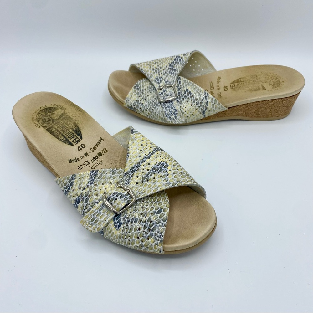 Worishofer 251 Neutral Snake Embossed Open Toe Slide Wedge Sandals 40 / US 9-9.5